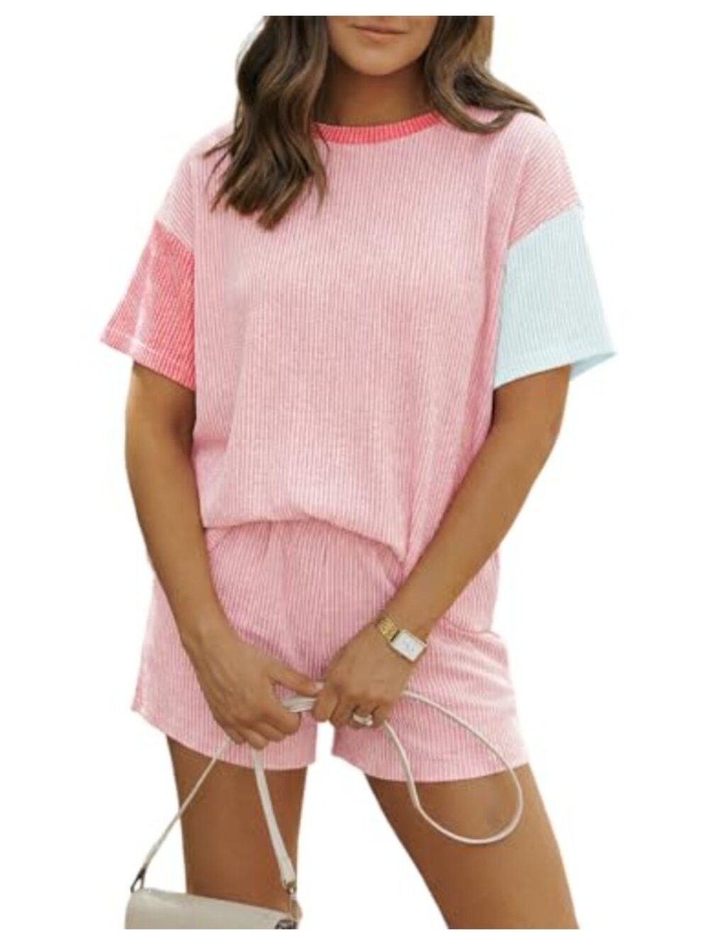 Women's 2 Piece Ribbed Knit Short Set with Pockets Summer Vacation Outfit